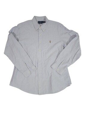 Ralph Lauren Mens XL Custom Fit Striped Long Sleeve Button-Down Shirt Blue White
